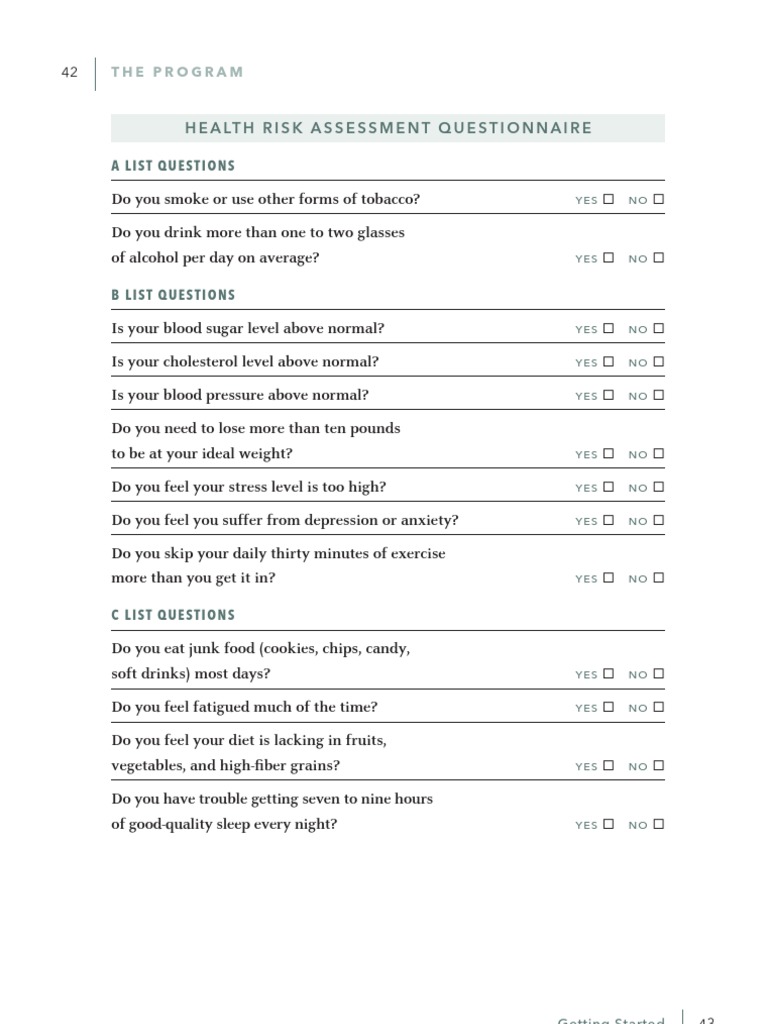 Health Risk Assessment Questionnaire: A List Questions | Download Free ...