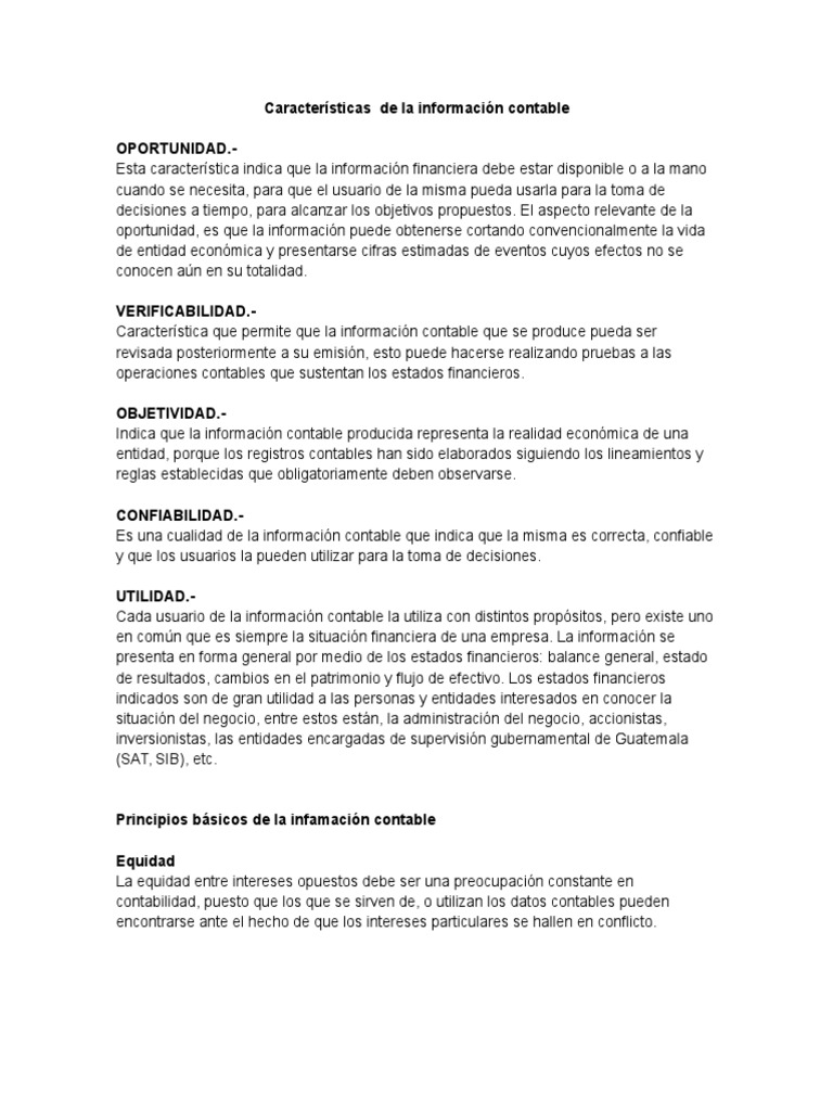 Características y Principios de La Informacion Contable | PDF | Estado ...