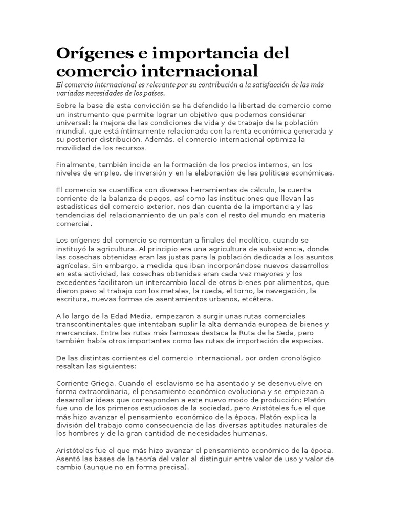 Orígenes y relevancia del comercio internacional | PDF | Mercantilismo ...