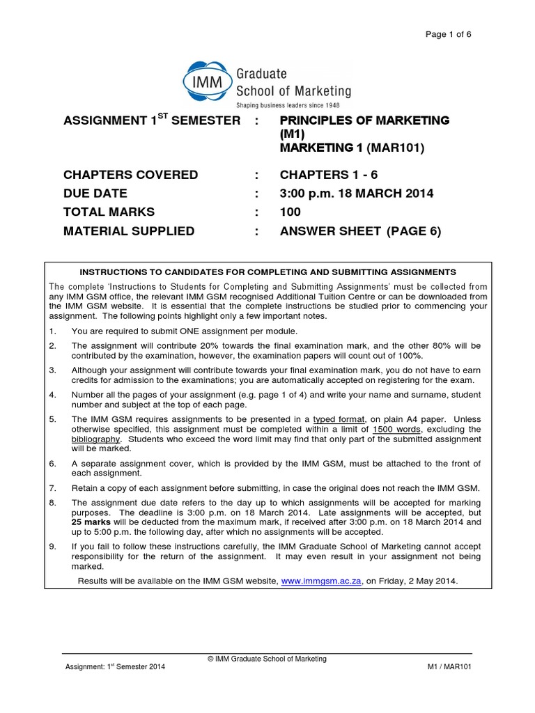 M1 - Assign Q - 1-2014 - Principles of Marketing | PDF | Marketing ...