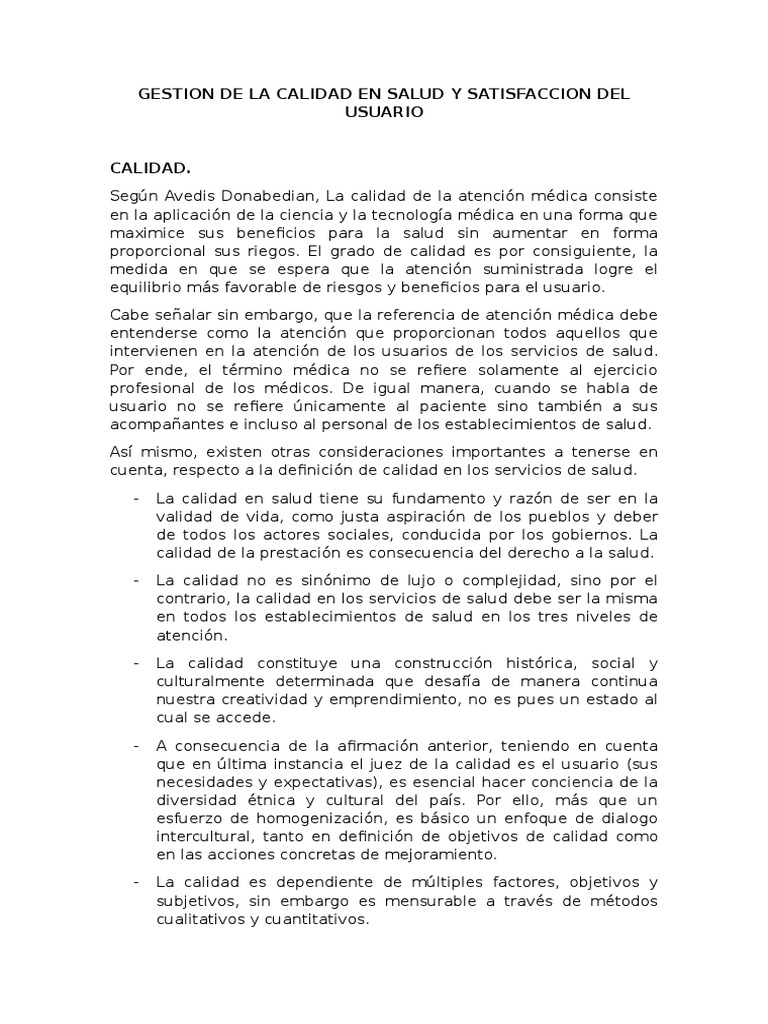 Gestion de La Calidad en Salud y Satisfaccion Del Usuario | PDF ...
