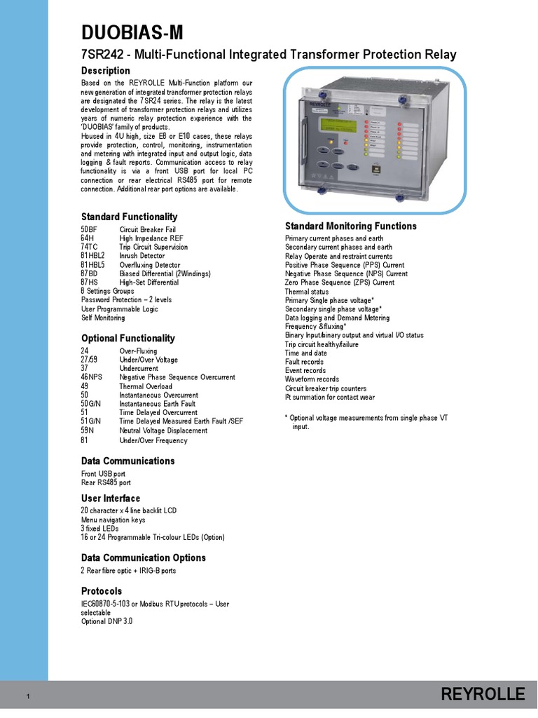 7SR242 - Multi-Functional Integrated Transformer Protection Relay ...