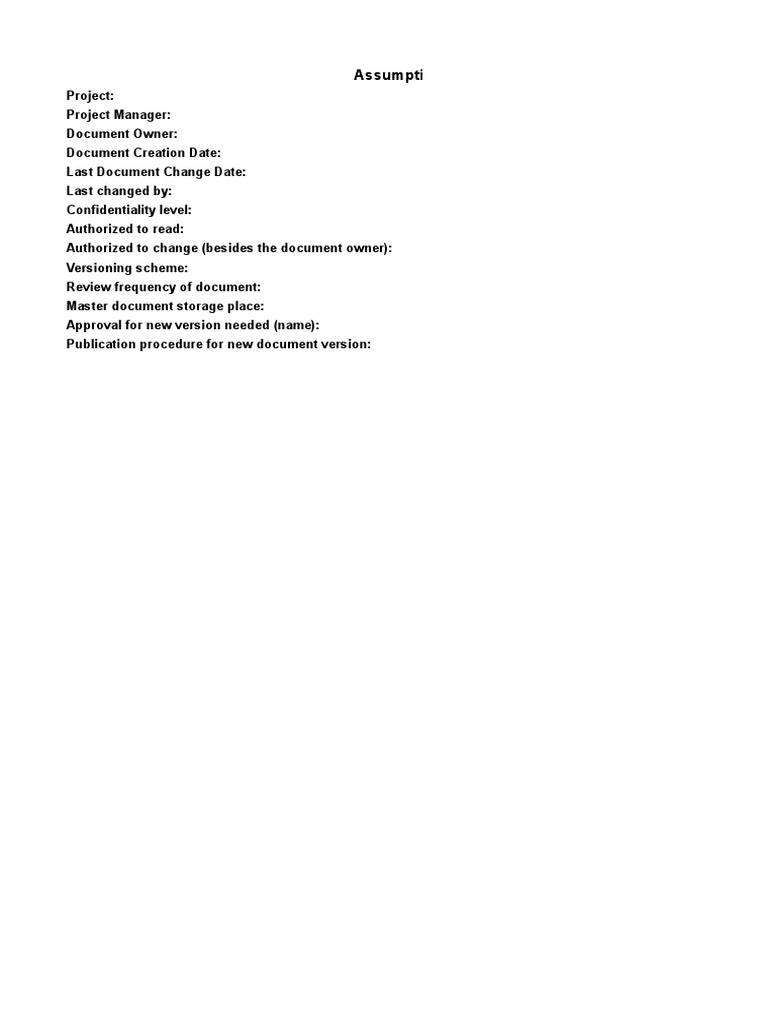 Assumptions & Constraints Log Template | PDF | Data | Document