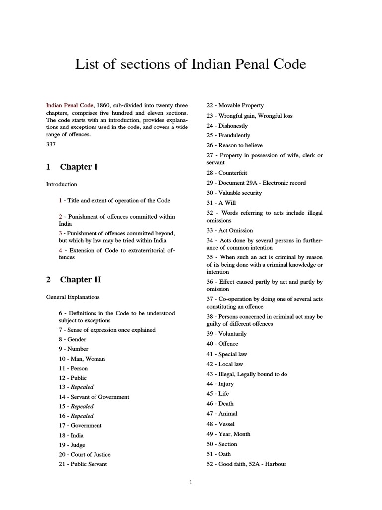 Indian Penal Code Sections List | PDF | Forgery | Theft