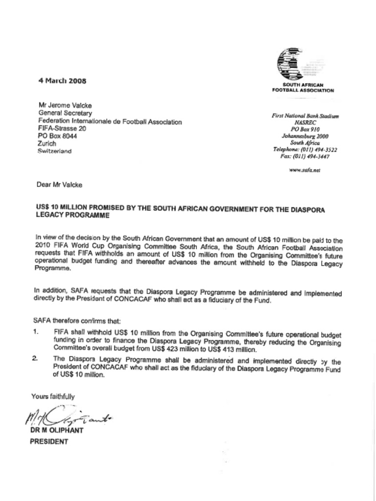 FIFA Letters About SA World Cup Bid | PDF