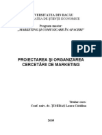 Proiectarea Si Organizarea Cercetarii de Marketing