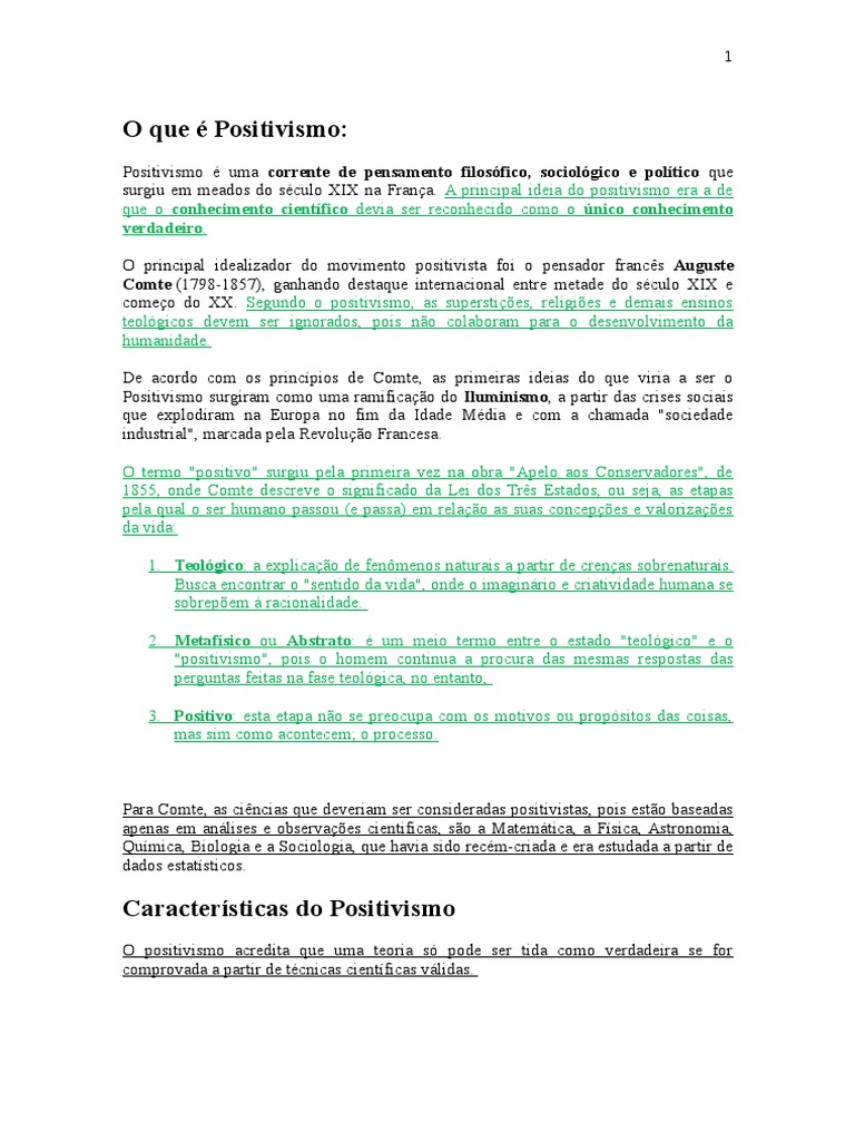 Sobre O Positivismo Leia Atentamente As Afirmações A Seguir