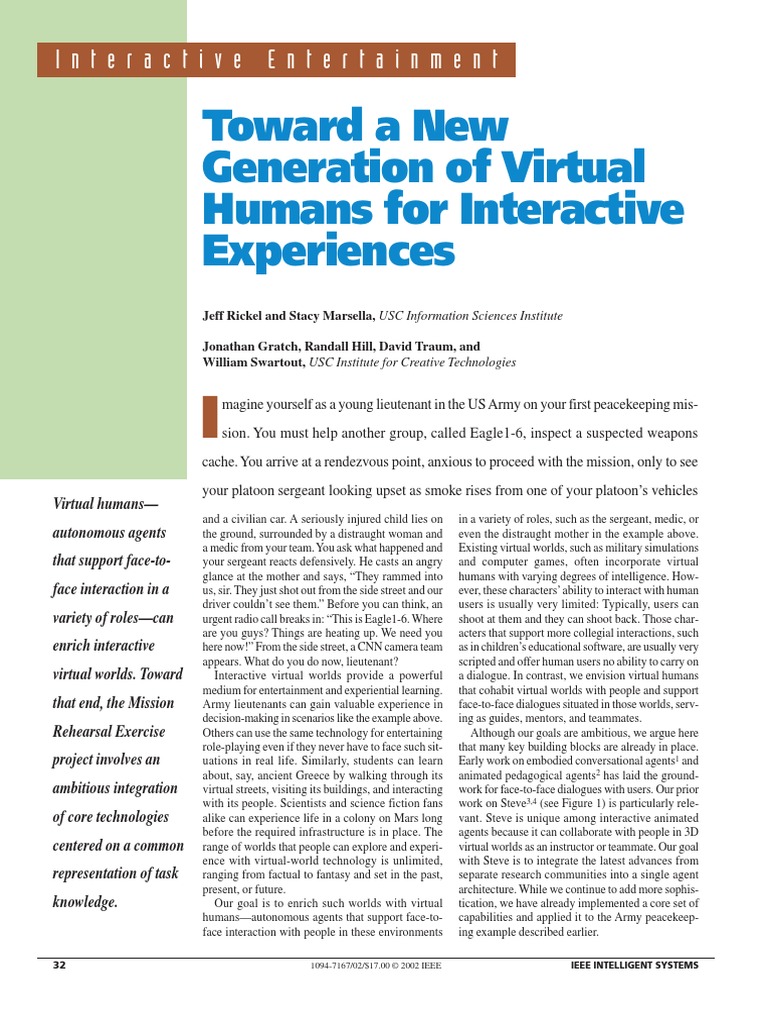 Toward A New Generation of Virtual Humans For Interactive Experiences ...