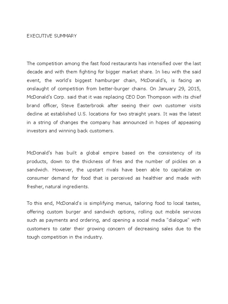 Executive Summary Mc Donald's Fast Food Restaurants
