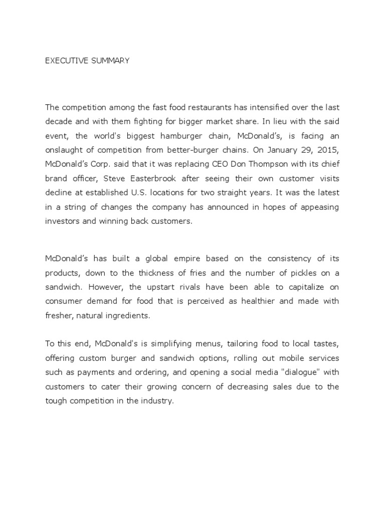 executive summary for restaurant business plan example