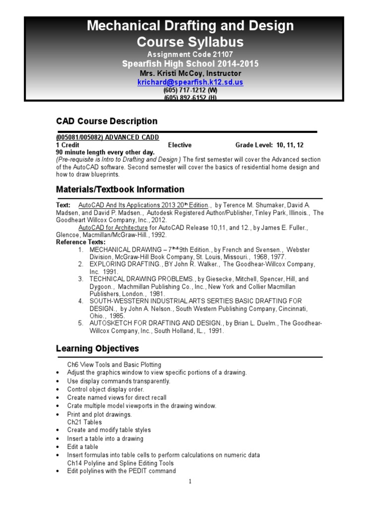 Mechanical Drafting Course Syllabus | PDF | Technical Drawing | Homework