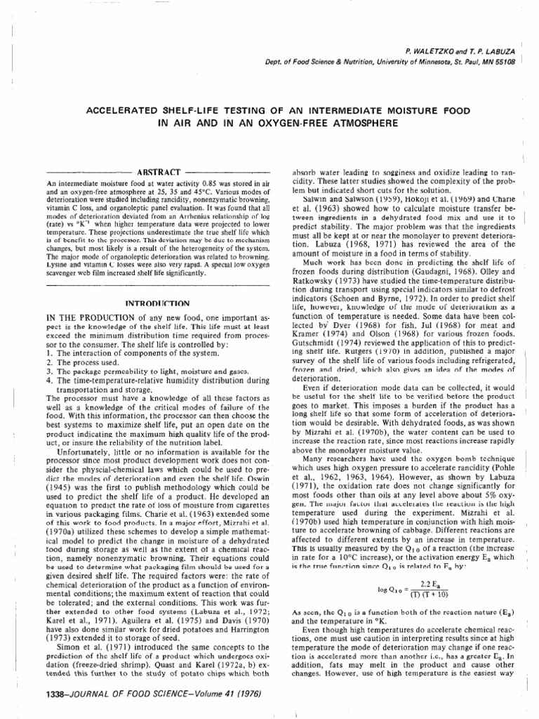 Accelerated Shelflife Testing of an Intermediate Moisture Food in Air
