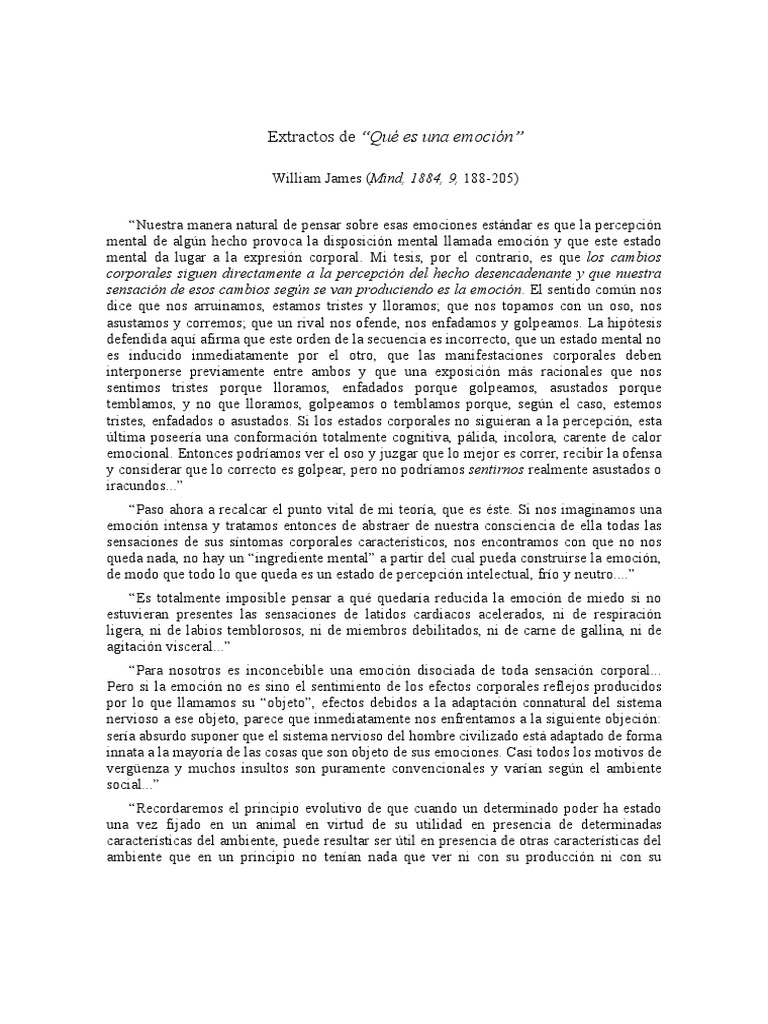 Teoría de las emociones de William James | PDF | Las emociones | Percepción