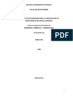 Proyecto de Inversion para La Creacion de Un Restaurante de Dietas Variadas