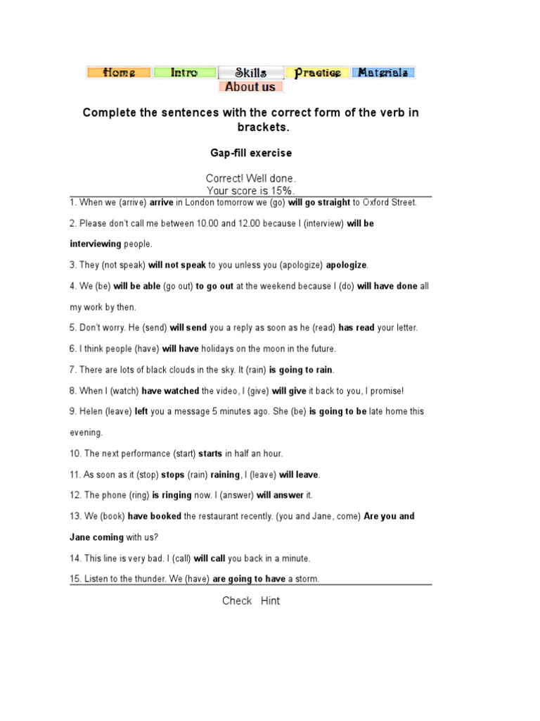 Complete Verb Forms Exercise | PDF | Foreign Language Studies | Art