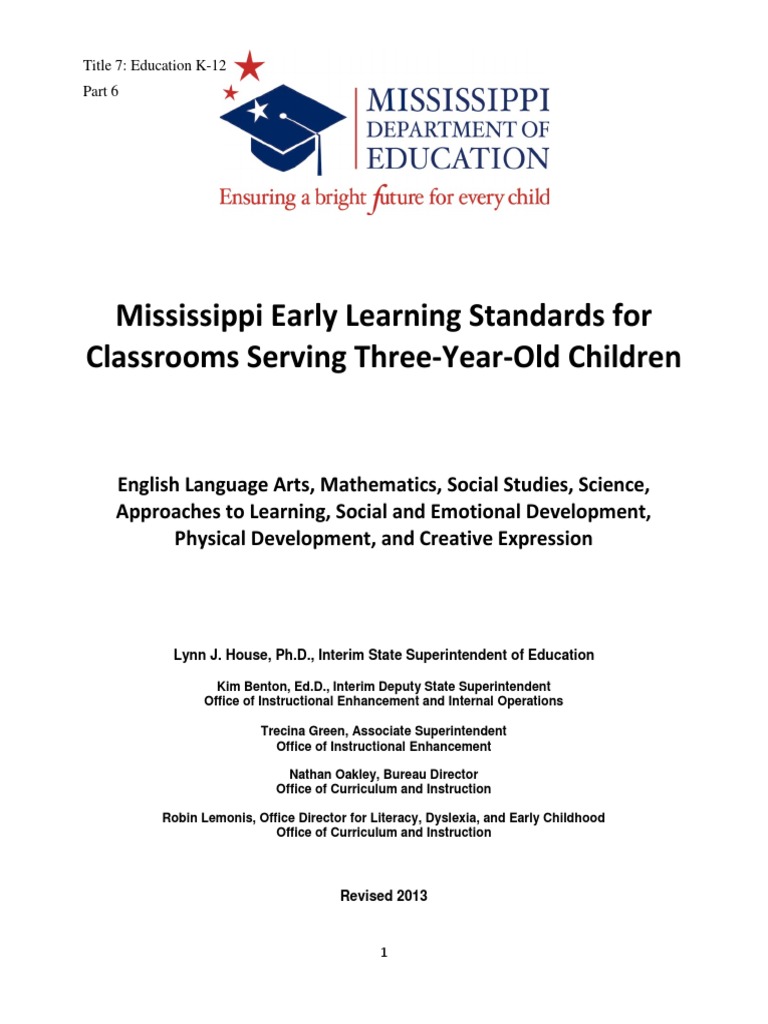 Mississippi Early Learning Standards for 3yo Reading Comprehension