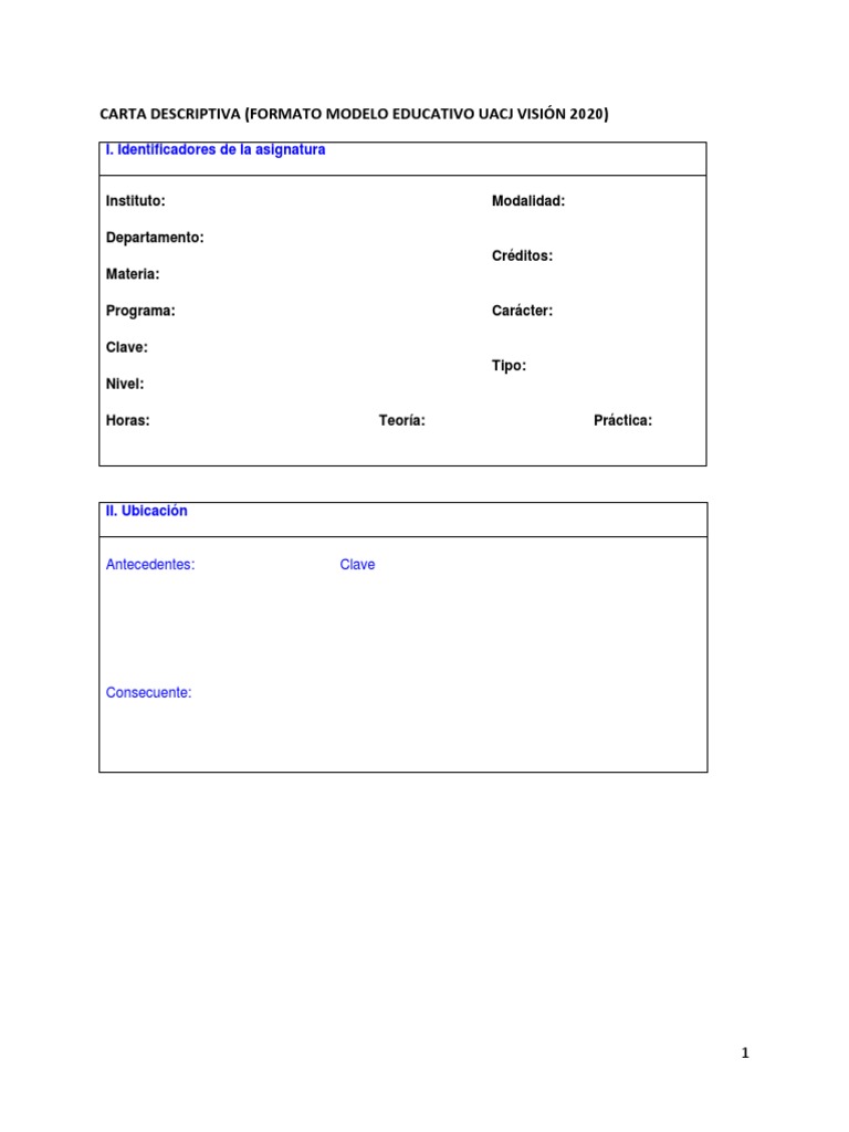 Formato de Carta Descriptiva en Blanco PDF