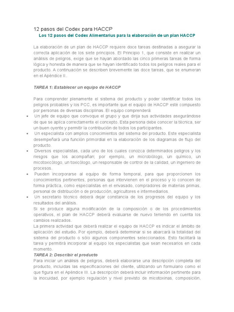12 Pasos del HACCP según Codex | PDF | Análisis de Riesgo y Puntos ...
