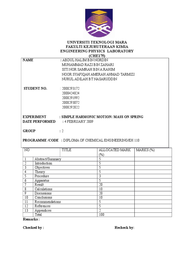 Simple Harmonic Motion Mass On Spring Pdf Pendulum Force