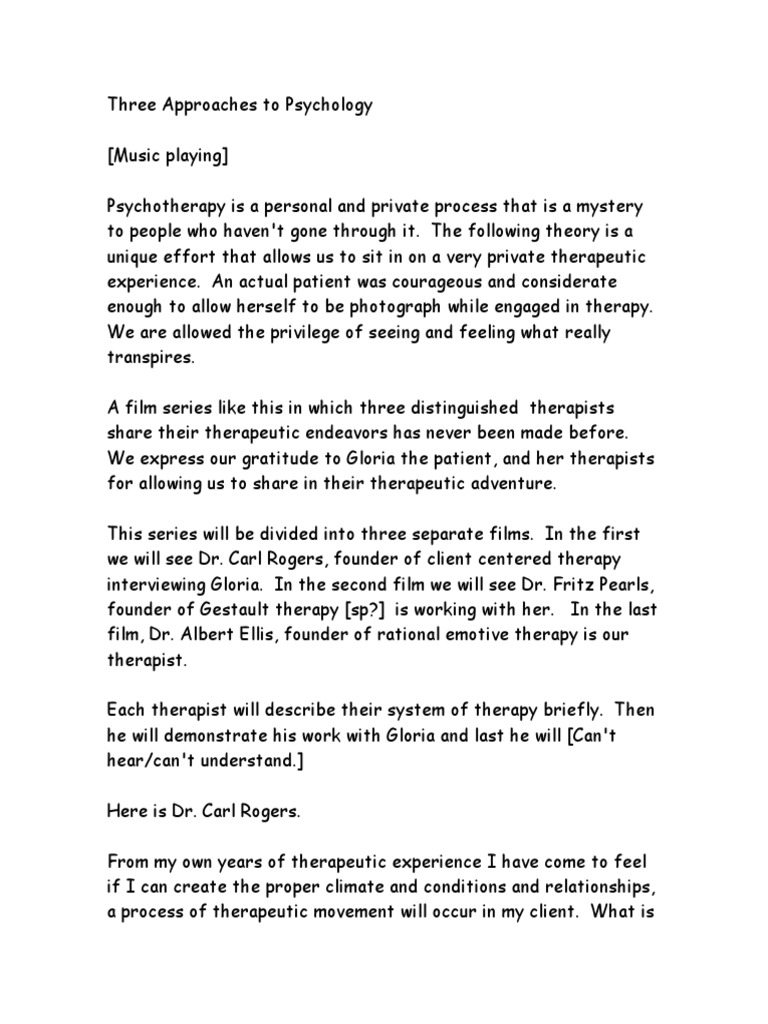 Three Approaches To Psychotherapy Gloria PDF Gestalt Therapy Psychotherapy