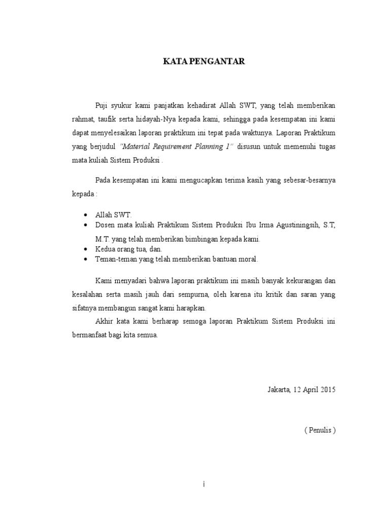 Kata Pengantar Laporan Praktikum