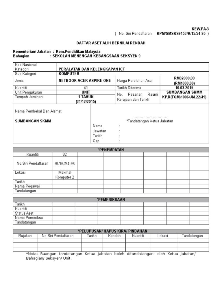 Kew - Pa-3 Daftar Aset Alih Yang Bernilai Rendah  PDF