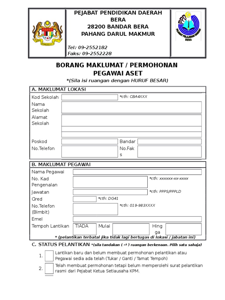 Permohonan Peg Aset Pdf