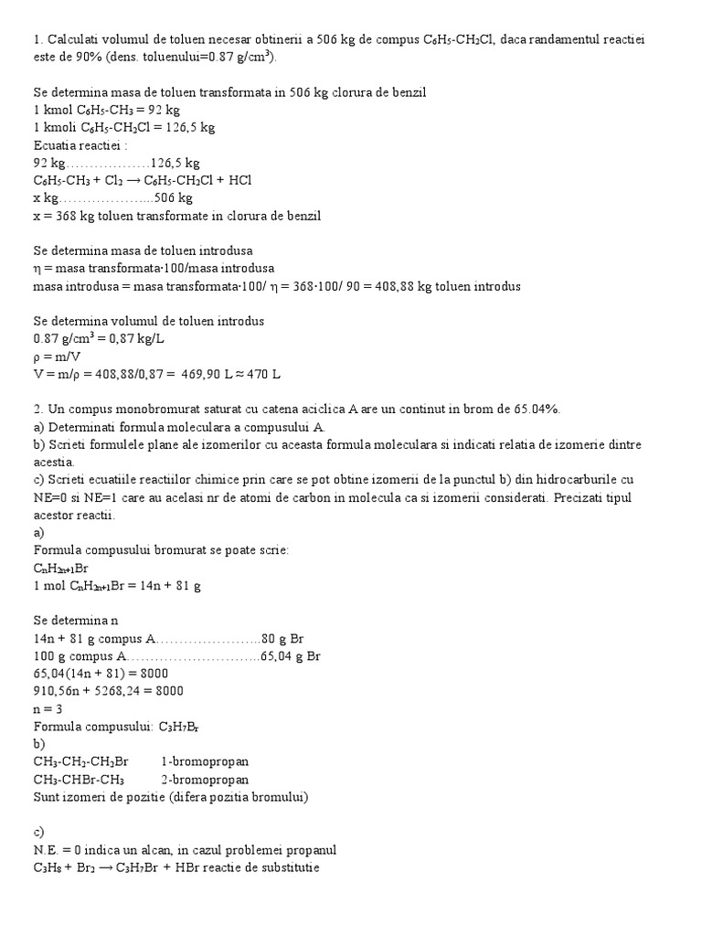 Calculati Volumul De Toluen Necesar Obtinerii A 506 Kg De Compus