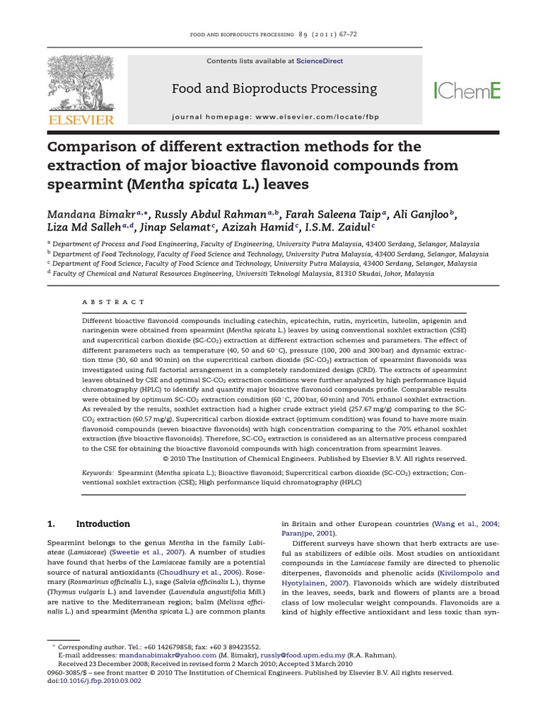 Comparison of Different Extraction Methods For The Extraction of Major
