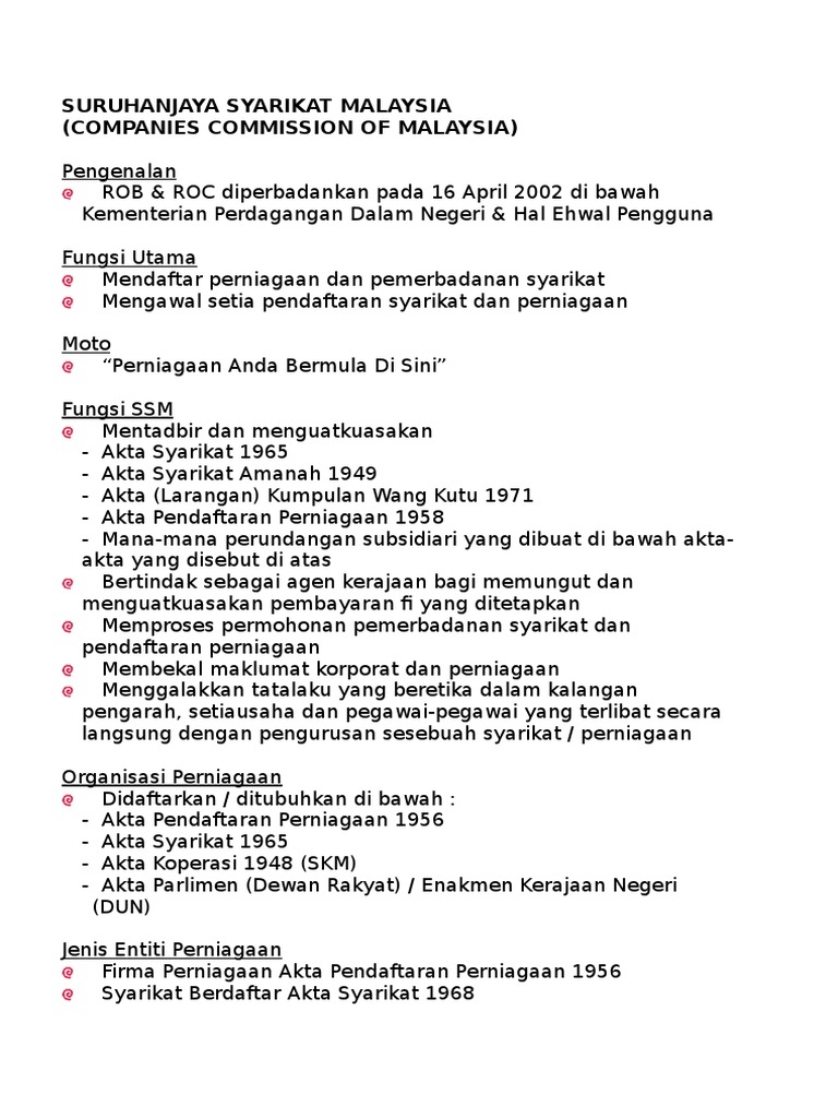 Suruhanjaya Syarikat Malaysia Ssm Pdf