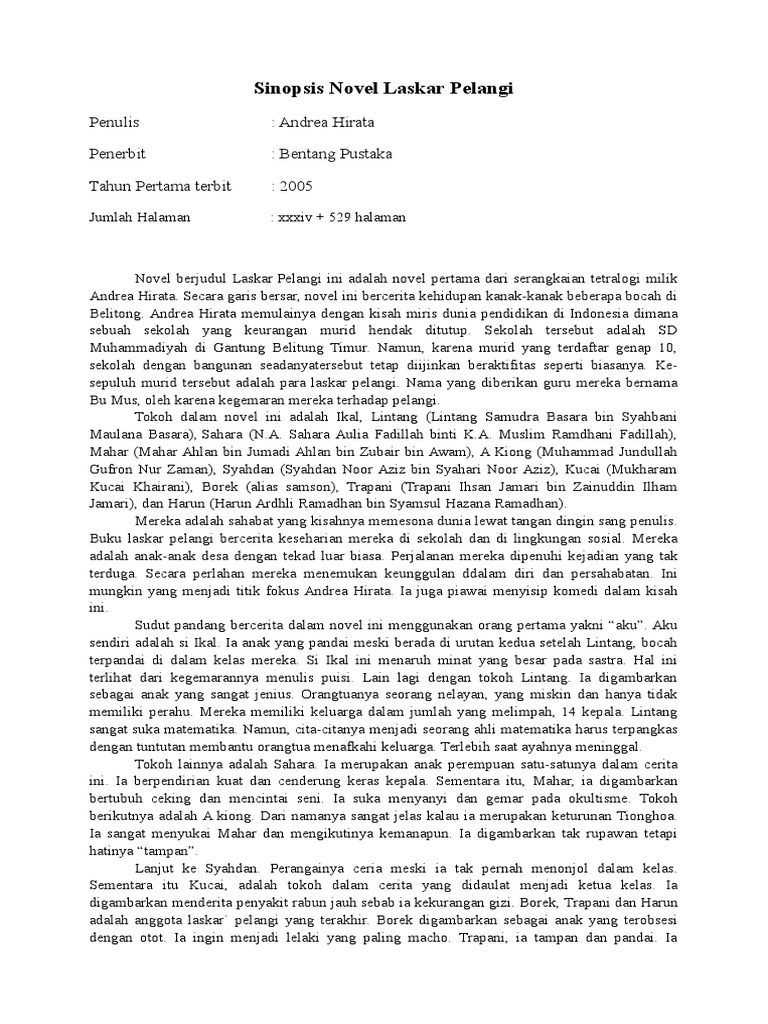Sinopsis Novel Laskar Pelangi PDF