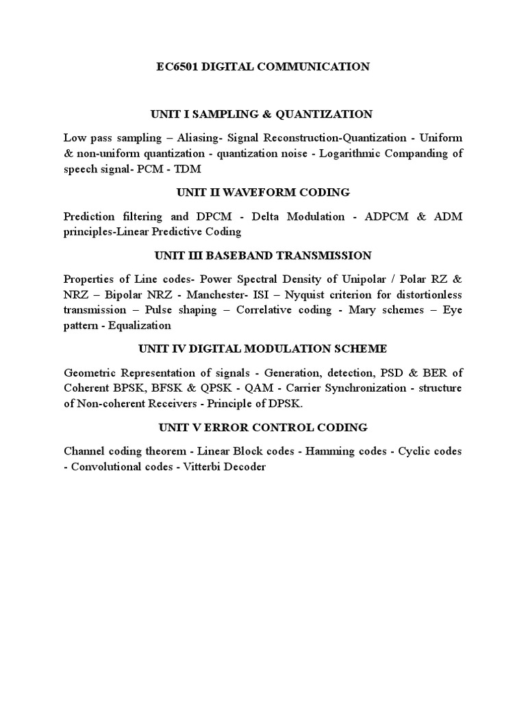 Ec6501 Digital Communication Syllabus