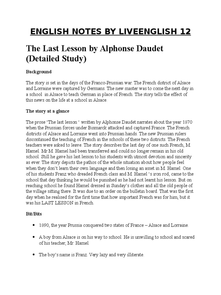 the last lesson by alphonse daudet notes