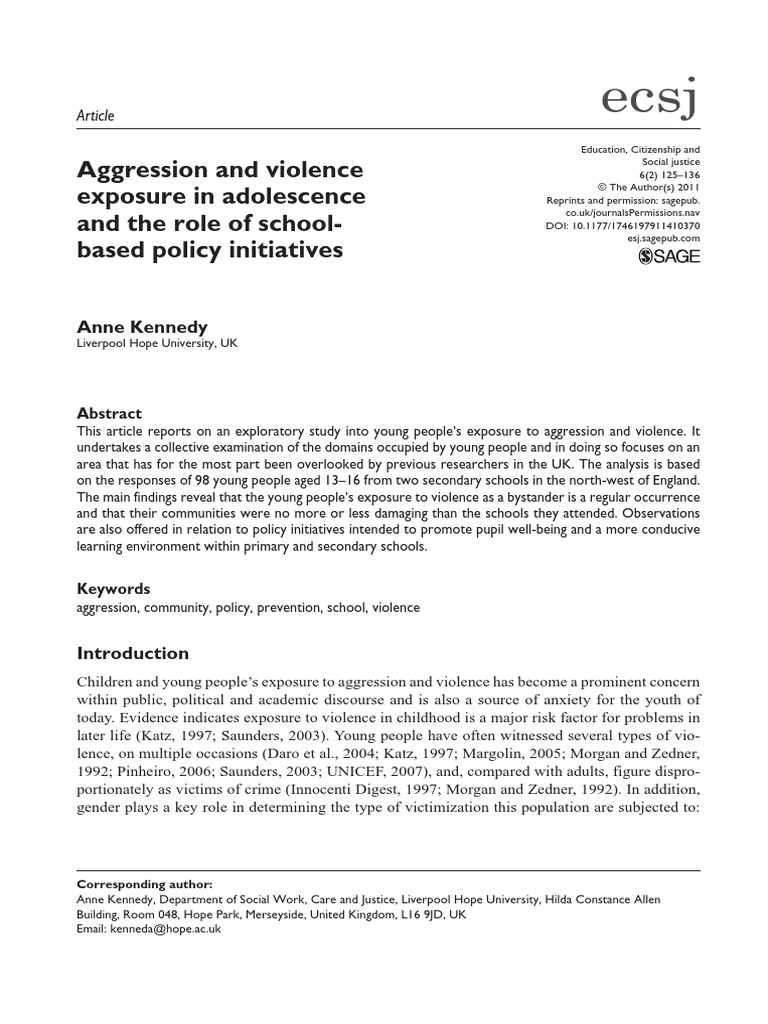 Aggression and Violence Exposure in Adolescence and The Role of School ...
