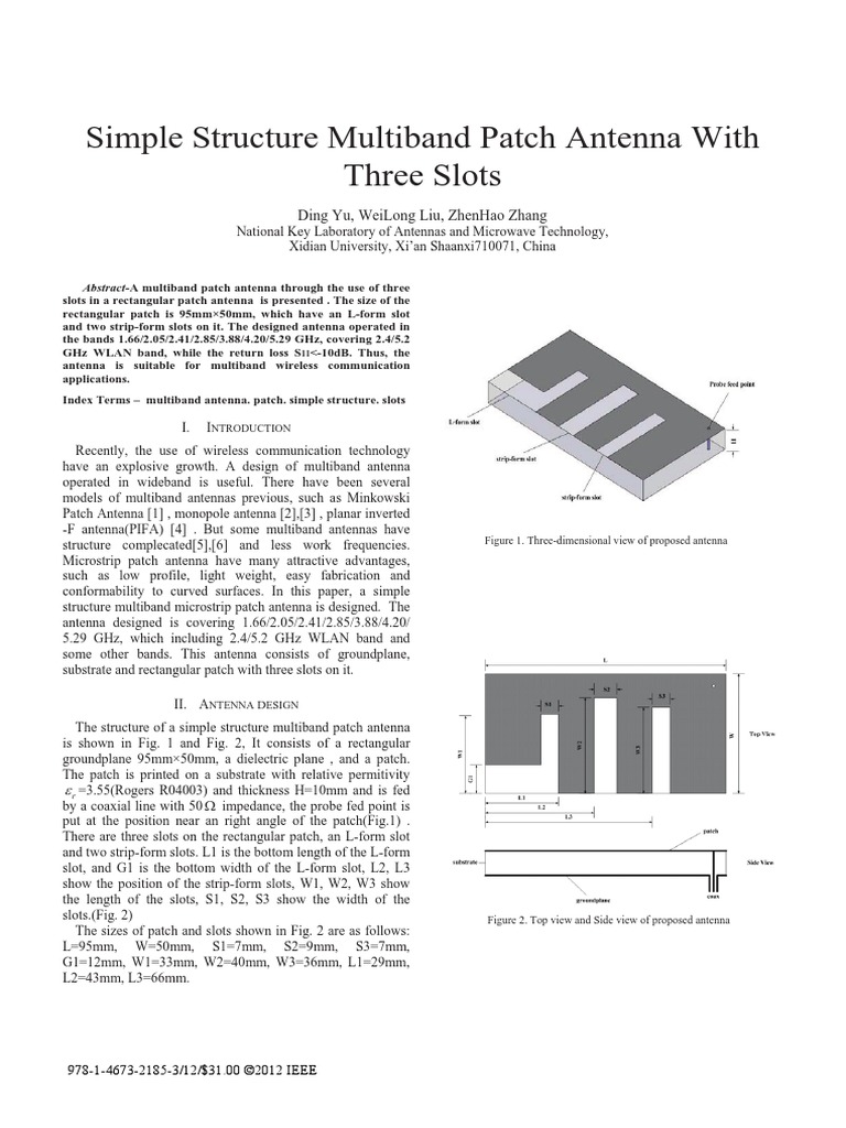 Simple Structure Multiband Patch Antenna With Three Slots | PDF ...