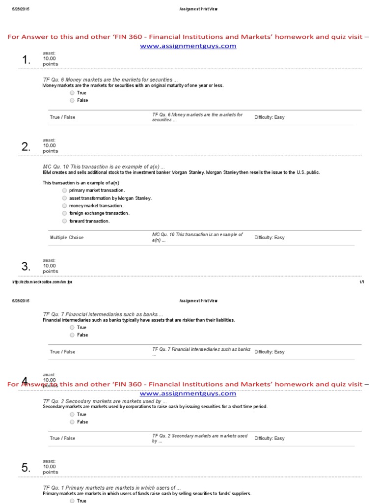Finance homework answers quiz