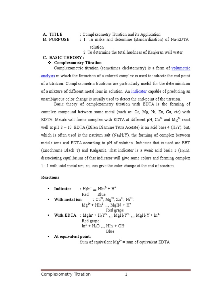 Complexometric Titration PDF Analytical Chemistry Physical Chemistry