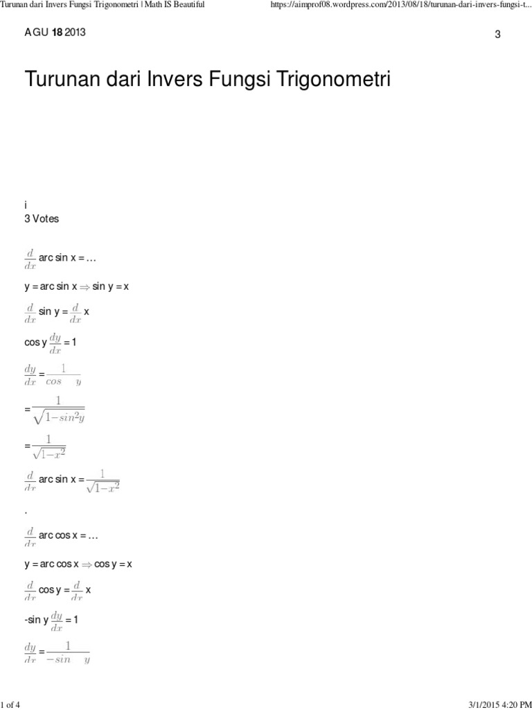 Turunan Invers Fungsi Trigonometri | PDF | Metode & Bahan Ajar