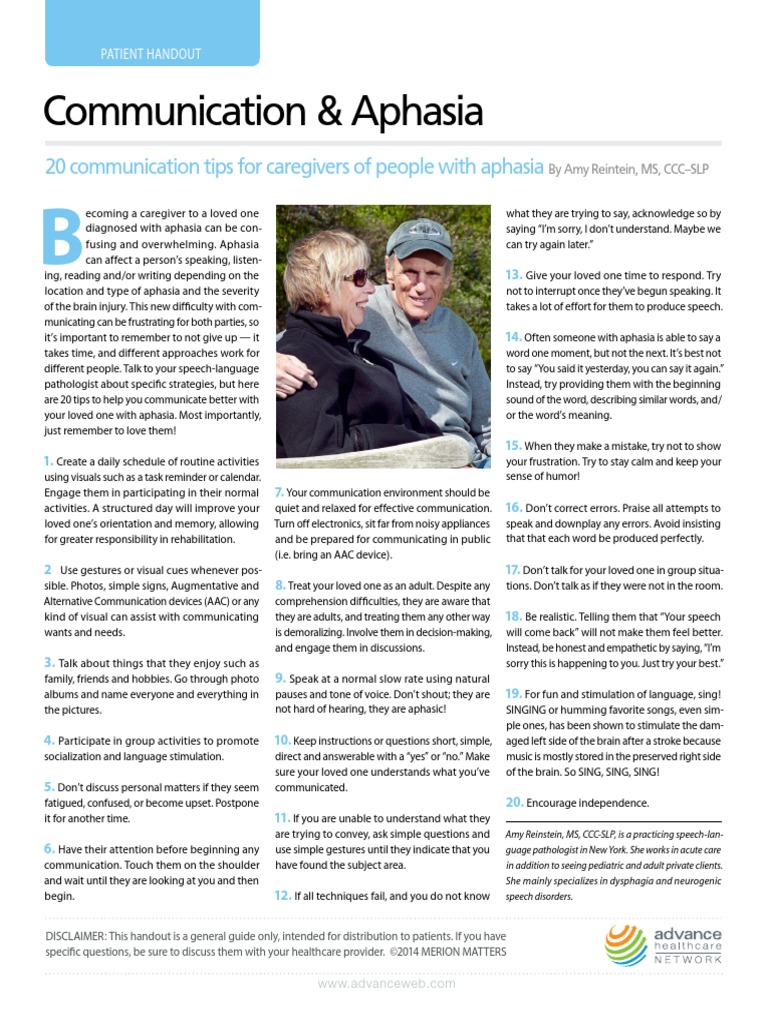20 Tips for Communicating with Aphasia | PDF | Aphasia | Human ...