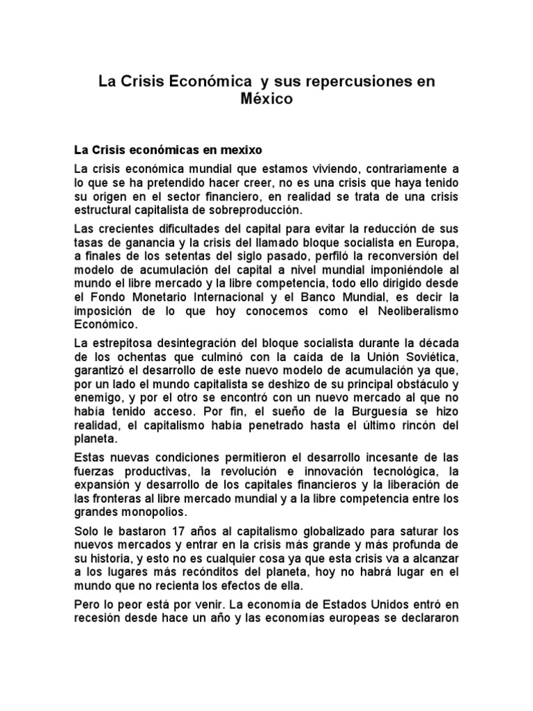 La Crisis Económica y Sus Repercusiones en México | PDF | Planificación ...