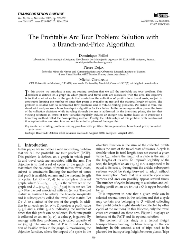The Profitable Arc Tour Problem | PDF | Linear Programming | Dynamic ...