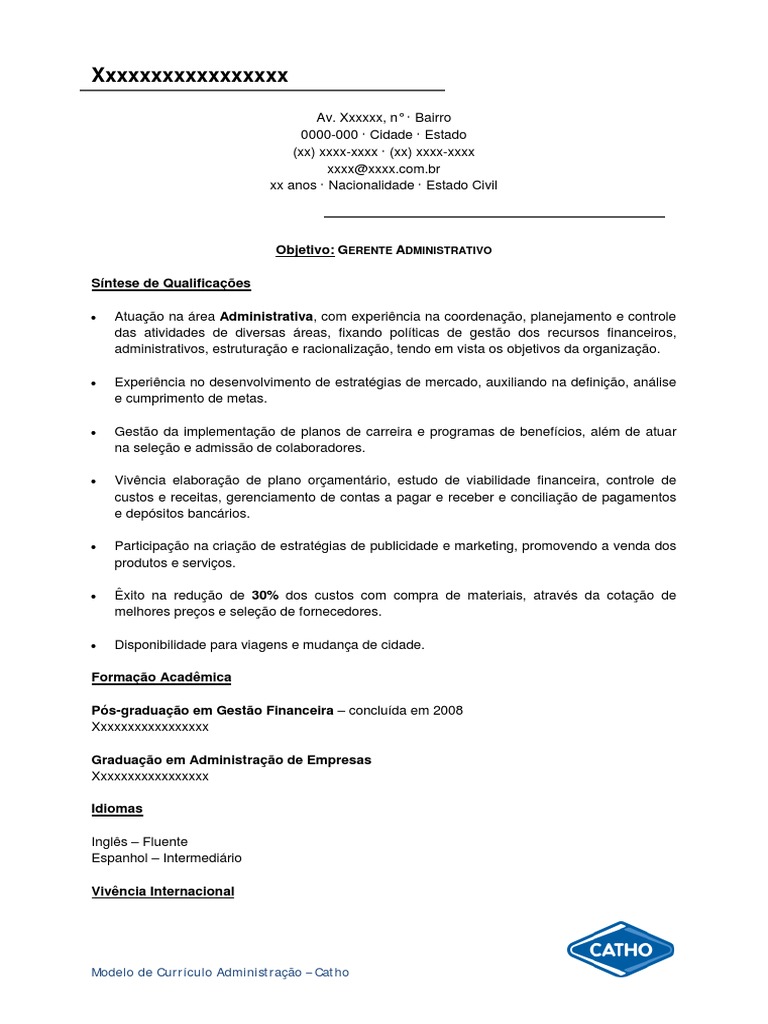 Modelo de currículo para administração