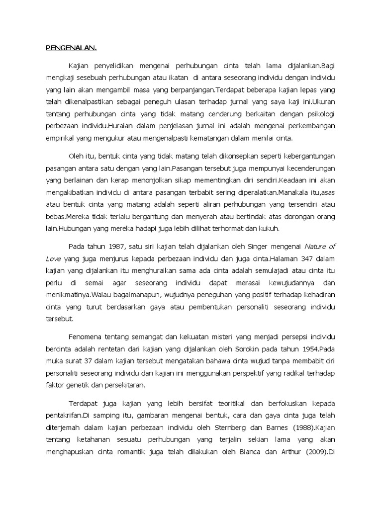 PENGENALAN. Kajian Penyelidikan Mengenai Perhubungan Cinta Telah