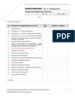 Required Documentation Checklist: No Required Documentation On The Site Y / N N/A Remark / Comment