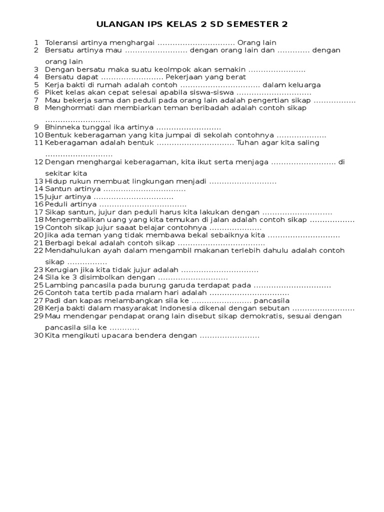 Ulangan Umum Kelas 2 Semester 2 Pkn