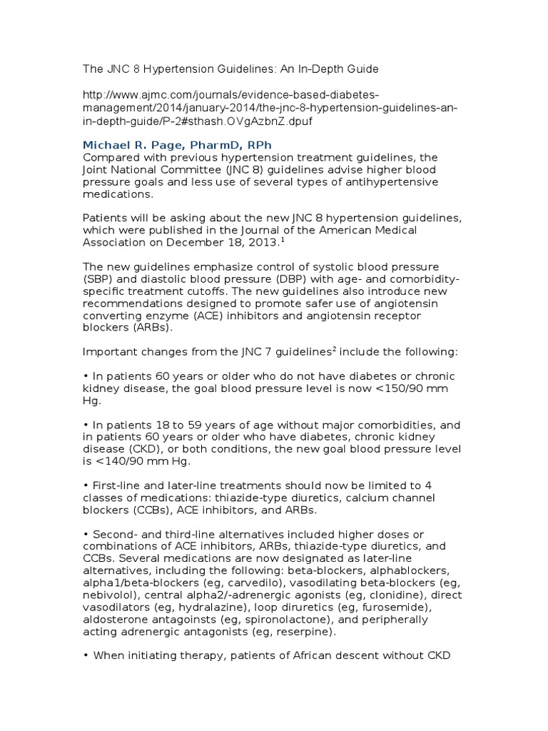 The Jnc 8 Hypertension Guidelines An Indepth Guide