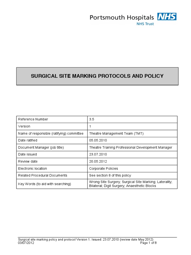 Surgical Site Marking Protocols and Policy (1) Patient Safety Surgery