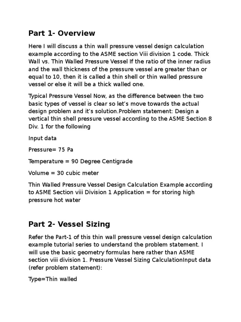 Thin Walled Pressure Vessel Design Calculation Tutorial | PDF | Volume ...