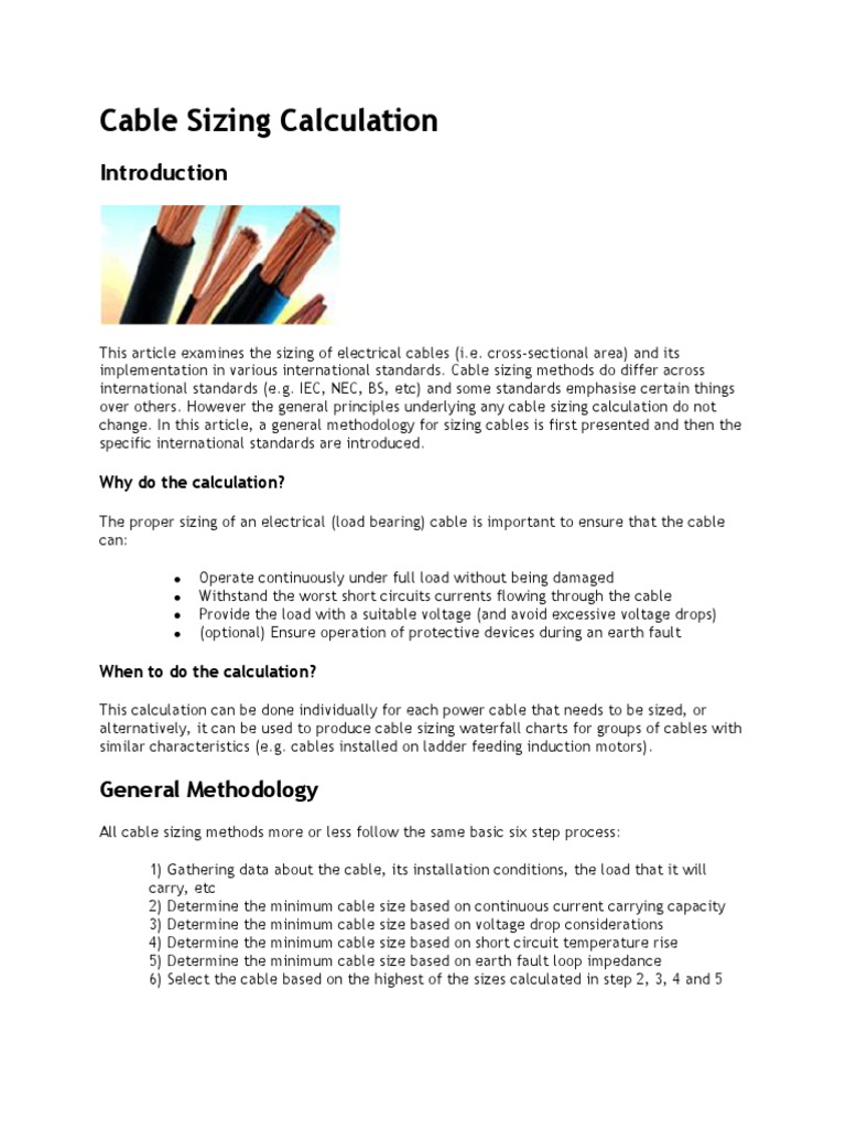 Cable Sizing Calculation PDF Electrical Impedance Cable