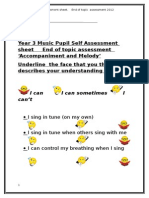 Year 3 Music Pupil Self Assessment Sheet Melody and Accompaniment